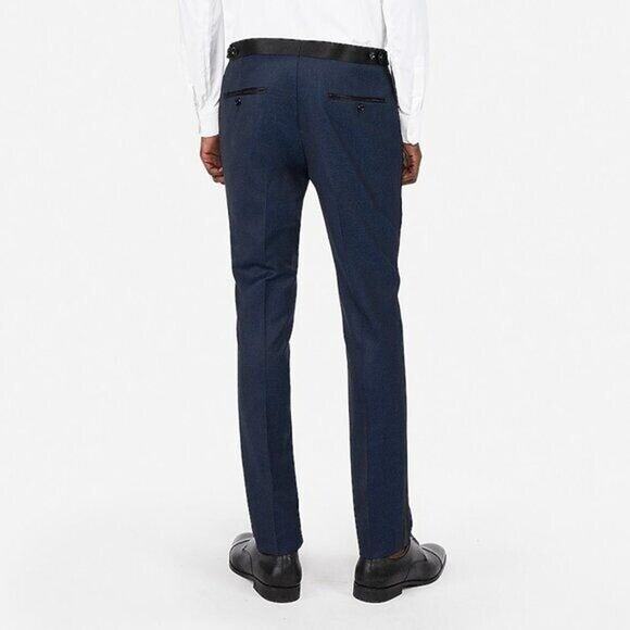 new 38x36 dress pant Extra Slim Navy Dobby Wool Blend Tuxedo Pant Satin Navy Tux - Picture 3 of 7